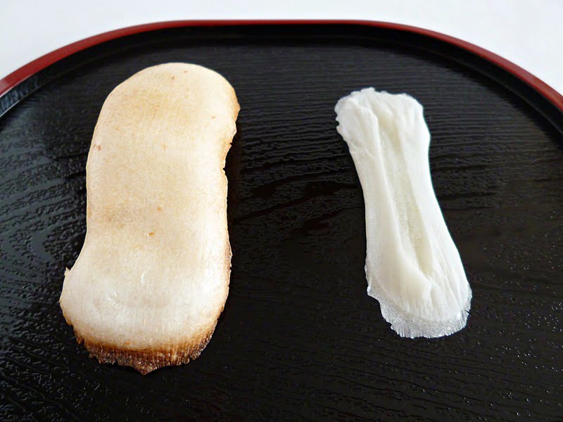 初雪　焼く前と焼いた後の比較