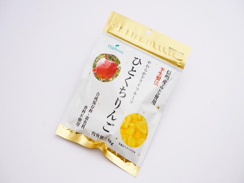 ツルヤ　ドライフルーツ　ひとくちりんご　外装