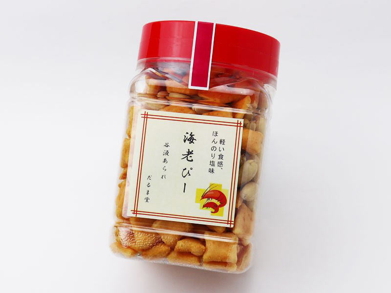 だるま堂谷汲あられ海老ピ―の外箱写真