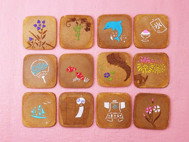 銀座松崎煎餅月替りの三味胴詰合せ「葉月」の絵柄の写真