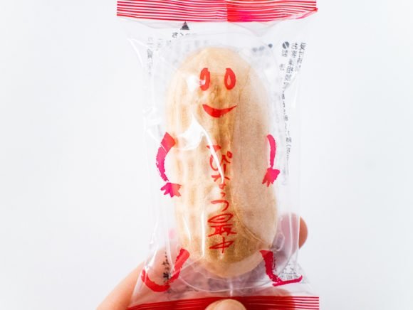 なごみの米屋ぴーなっつ最中を持ったところ