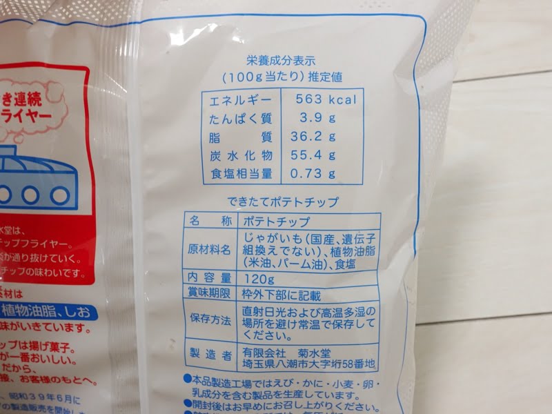菊水堂のポテトチップ カロリー・栄養成分表示・原材料