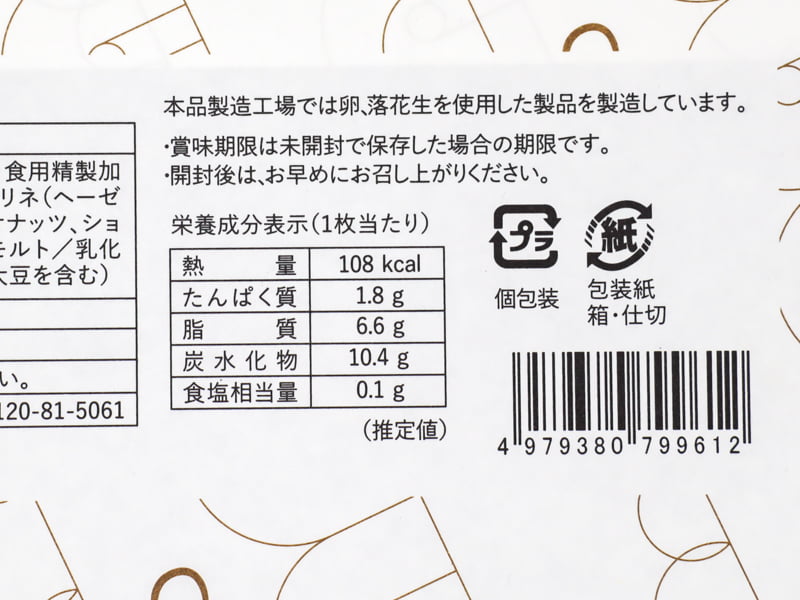 びっくりショコラの栄養成分表示