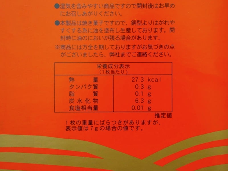 房総銘菓 カマタの鯛せんべい カロリー