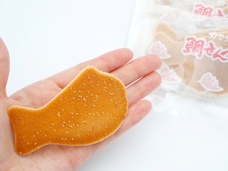 房総銘菓 カマタの鯛せんべい 手に乗せたところ