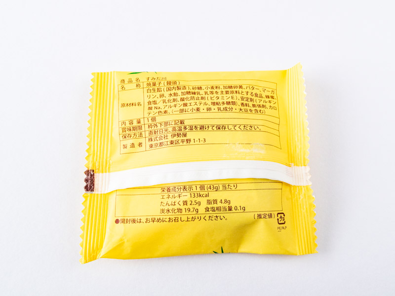 深川伊勢屋「すみだ川」原材料とカロリー