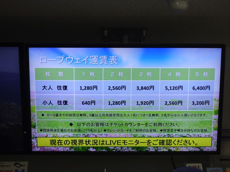 函館山ロープウェイ料金表